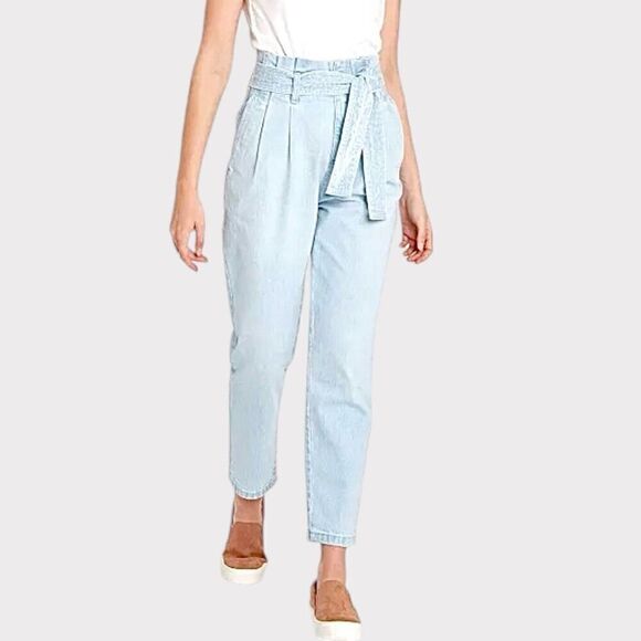 a new day Paperbag High Waist Tapered Jeans With Belt Light Blue Wash Sz 12 - Picture 2 of 11